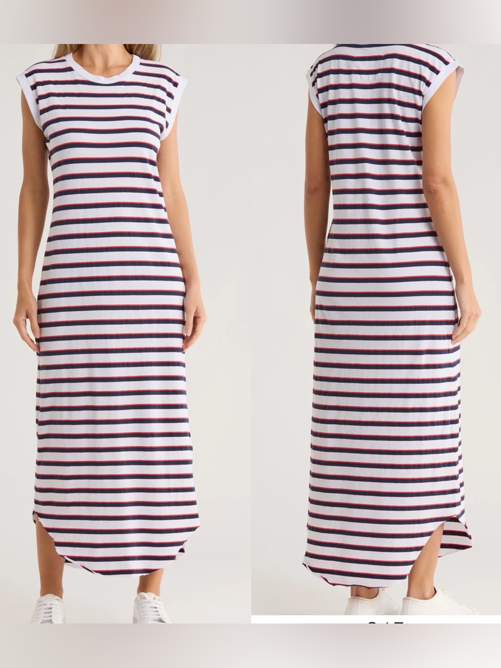 Frank & Eileen Cory Muscle Tee Maxi Dress Red Blue White Striped Crewneck Large